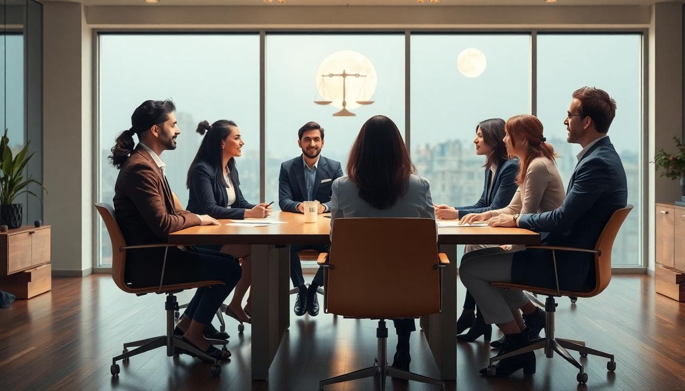 Image of a harmonious workplace discussion, AI-generated.