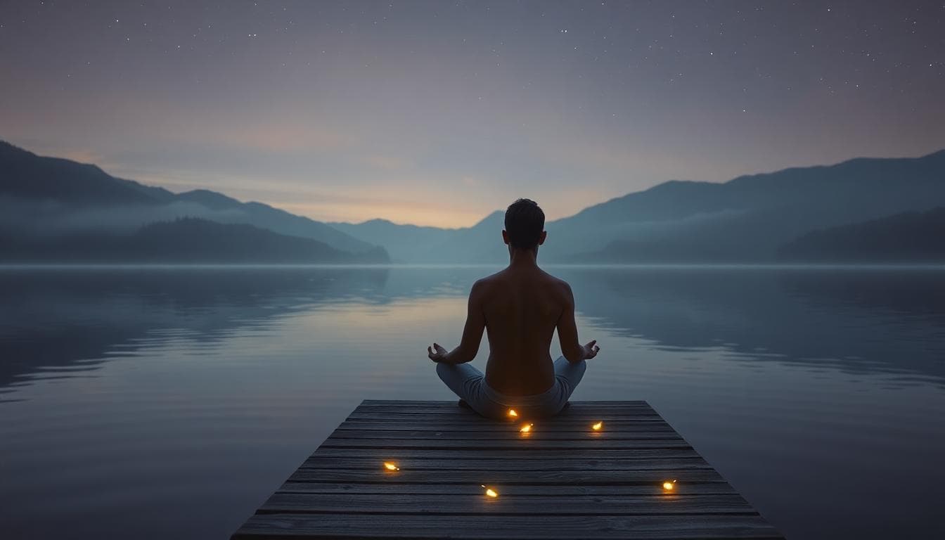 A serene landscape image supporting self-care and resilience, AI-generated for visual context.