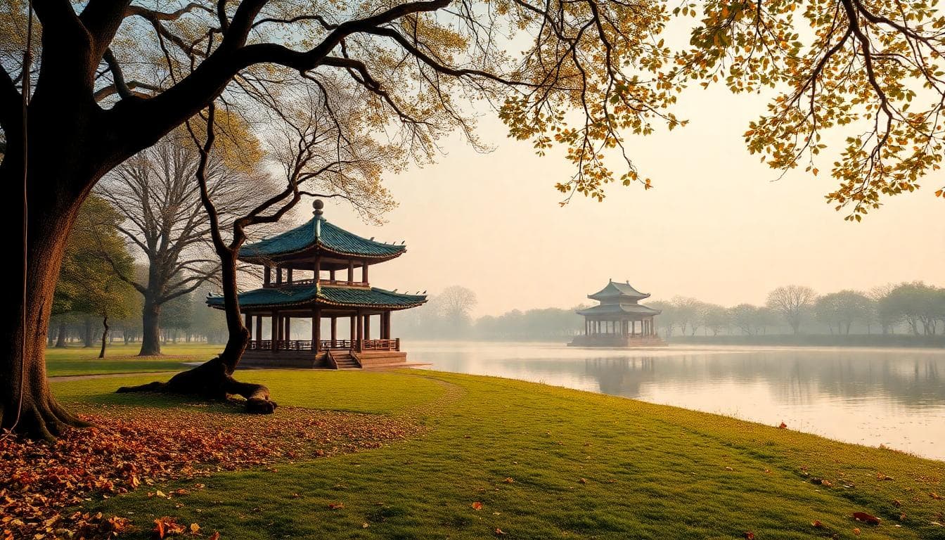 一對情侶在寧靜的公園裡面對面坐著，輕鬆地交談，背景是綠樹和湖泊，傳達出開放溝通和情感連結的氛圍。前景顯示他們微笑傾聽，象徵誠實表達和平衡自由。風格：寫實的戶外攝影，溫暖的自然光線，充滿信任和親密的感覺。背景包括柔和的藍天，增加平和感。無文字或水印。