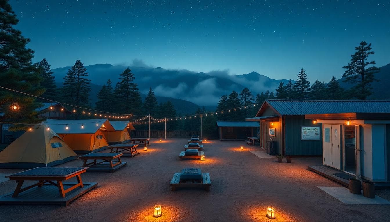 serene Taiwanese campsite at dusk