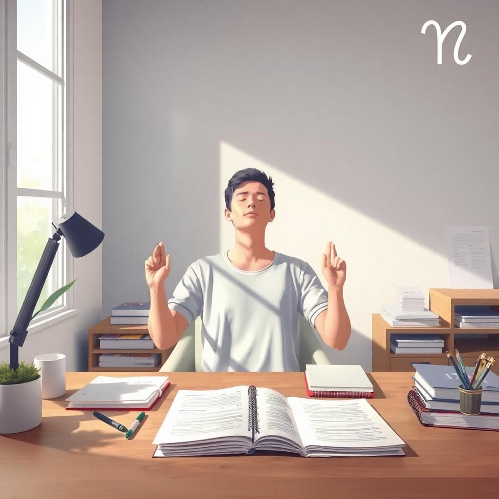 AI 生成圖:處女座的工作區與深呼吸練習