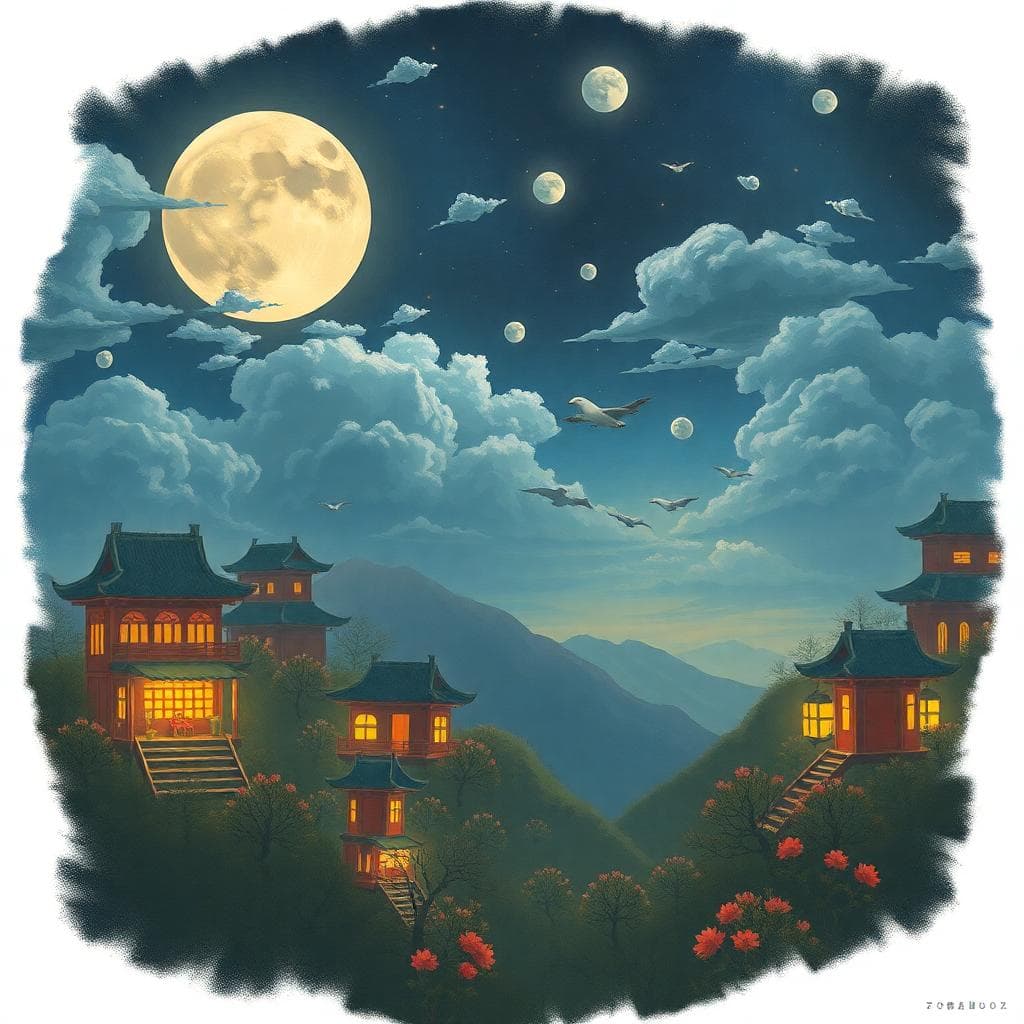AI 生成的圖像:一個人在寧靜的夜晚站在崎嶇山峰上,滿月照亮周圍,左側有高聳的石牆象徵情感防備,右側有開放的橋樑通往溫暖光芒,代表從迴避向安全依附的轉變。前景顯示堅定的山羊身影,背景是星空與遠山,呈現寫實數位藝術風格,氛圍內省而充滿希望。