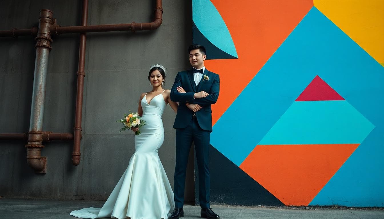 現代藝術街頭風格婚紗拍攝示意