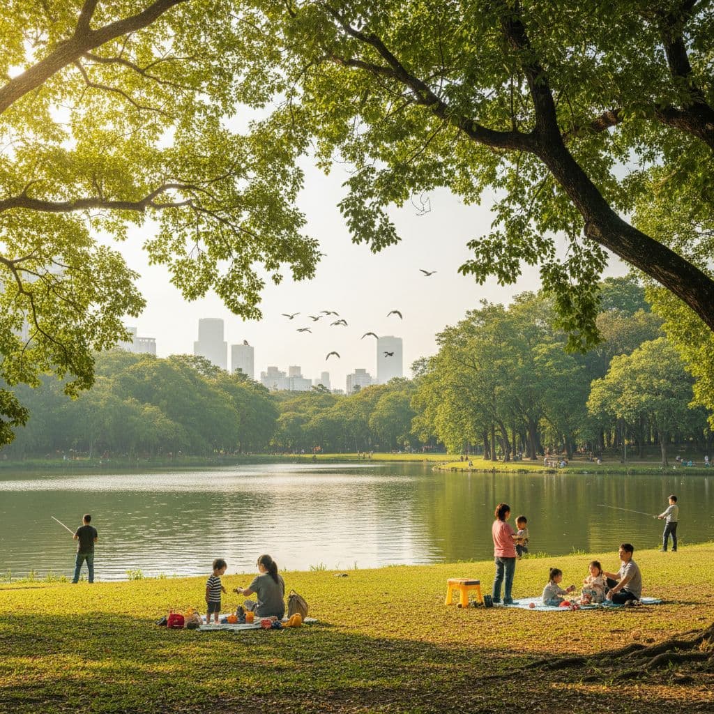 台北大湖公園的寧靜湖景與親子野餐