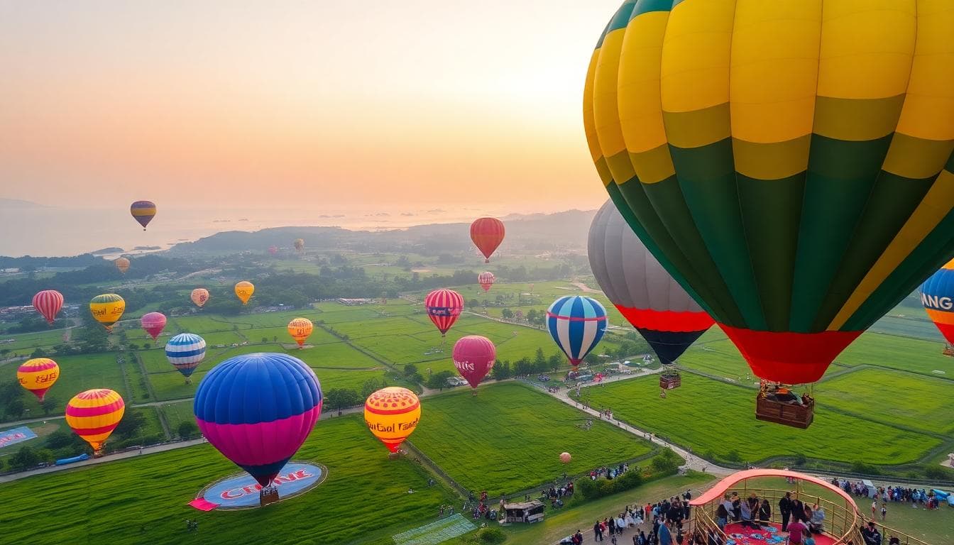 Taitung Chenggong coast and balloons at sunrise