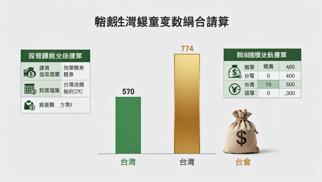 Landscape-style comparison chart showing short green low-salary bar and tall gold high-salary bar for dual jobs in Taiwan, with labor insurance grade table icons and money bag for affected benefits, in simple professional graph design on light background.