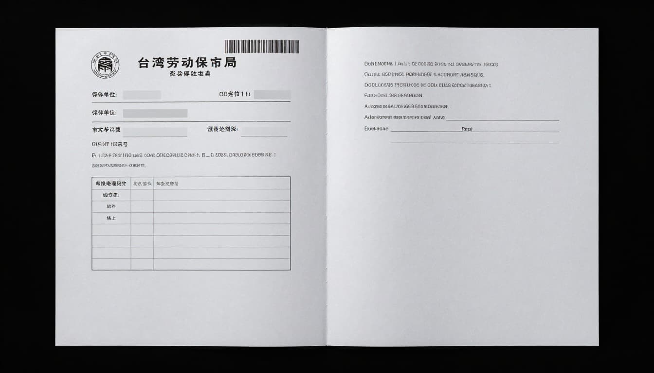 勞保局查核來信長什麼樣?收到後怎麼做完整指南 A realistic high-resolution photo of an opened two-page official notification letter from the Taiwan Labor Insurance Bureau spread out on a desk, featuring formal header, emblem, barcode, personal details, audit reason, list of required documents, and reply methods.