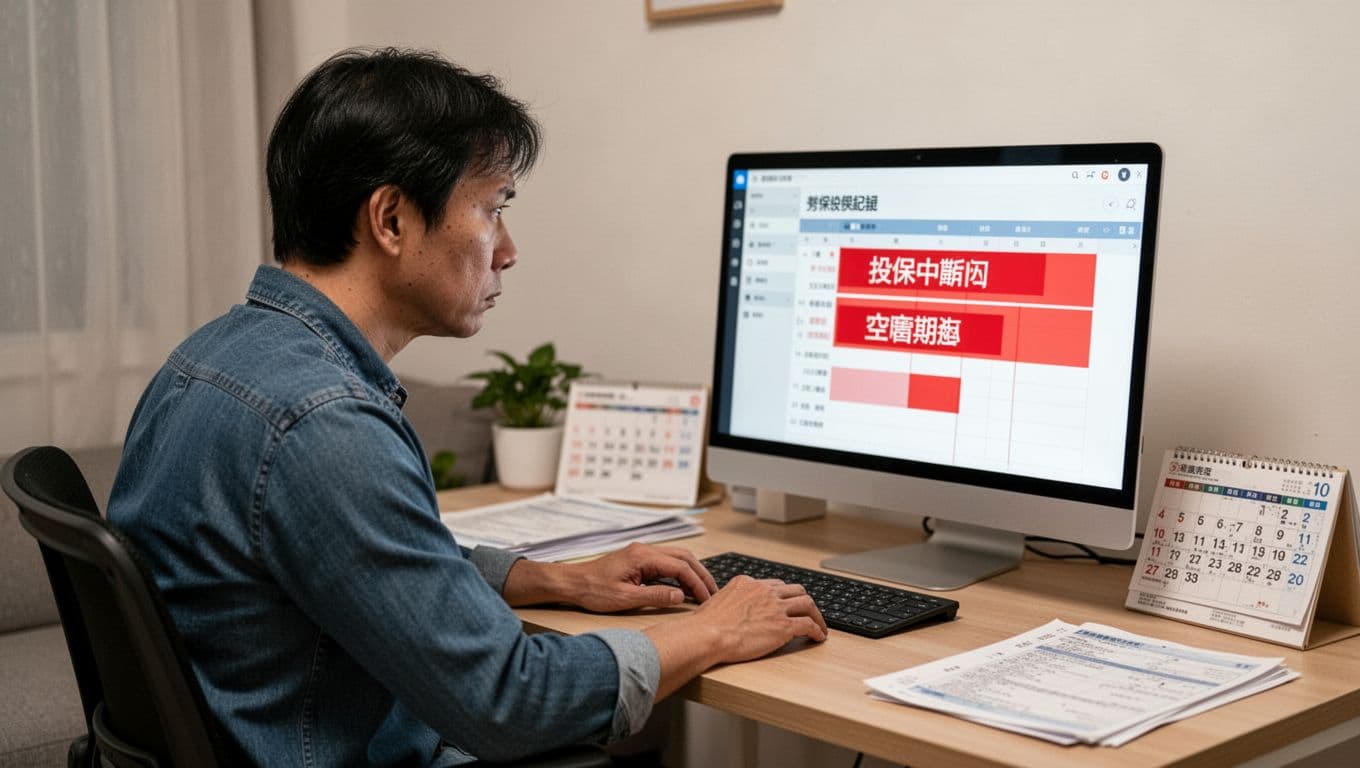 接案者如何用月曆規畫法避免勞保空窗,確保投保連續 描述性替代文字:一位勞保投保紀錄呈現中斷的情境圖,凸顯空窗的影響與風險。