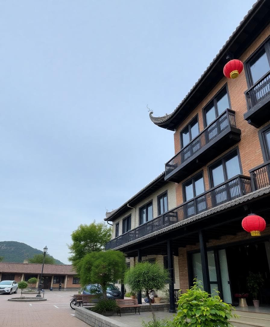 一位台灣旅客在歐洲城市的咖啡館閱讀住宿評價,表情專注,背景是繁忙的街景。