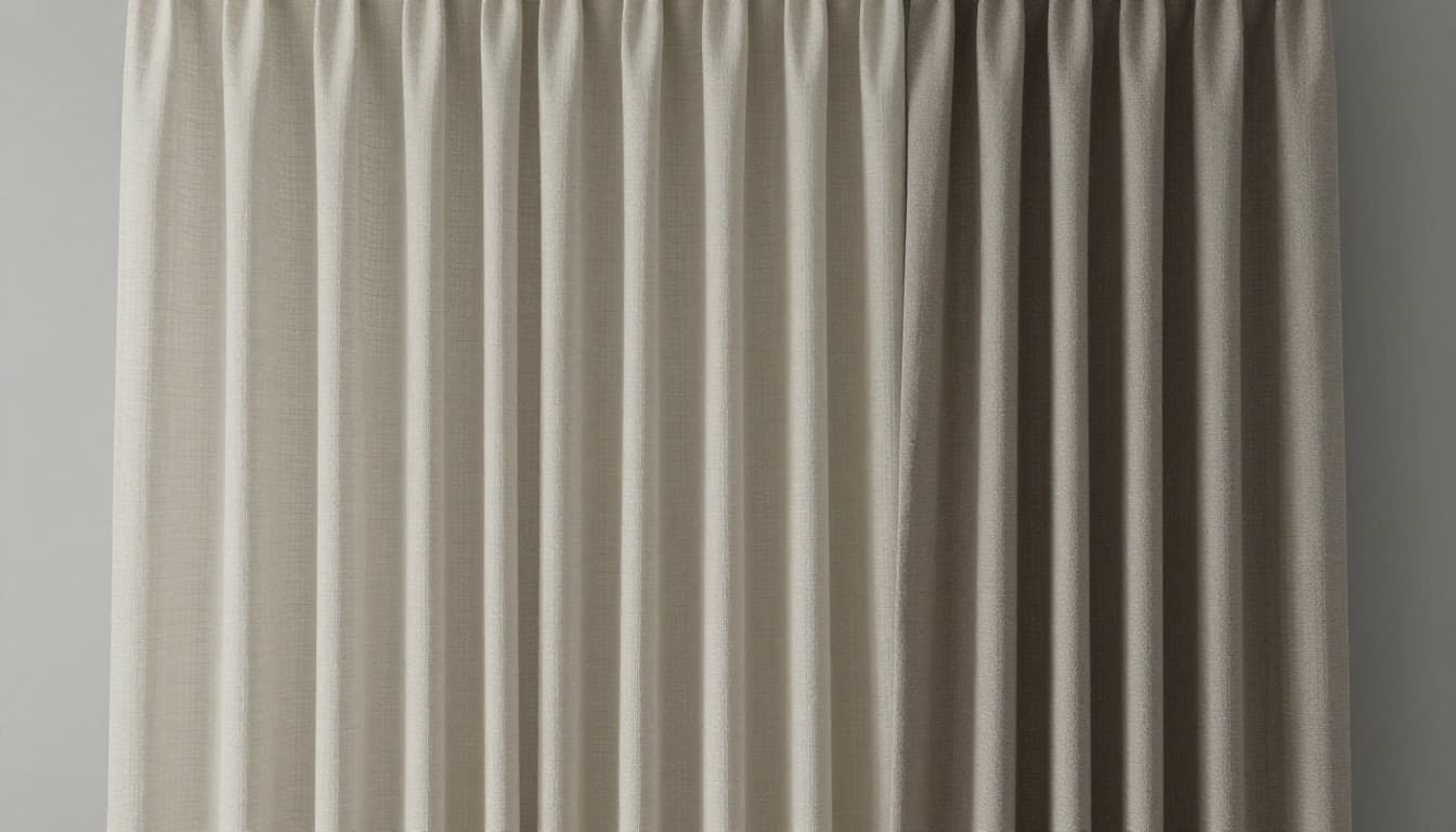 訂製窗簾不同房間要花多少?客廳臥室書房估算全指南 Three vertically hanging curtain fabric samples displayed from left to right: sheer lightweight translucent material, medium-thick durable cotton, and heavy blackout fabric, showcasing texture, thickness, and drape differences against a clean gray background with natural indoor lighting.