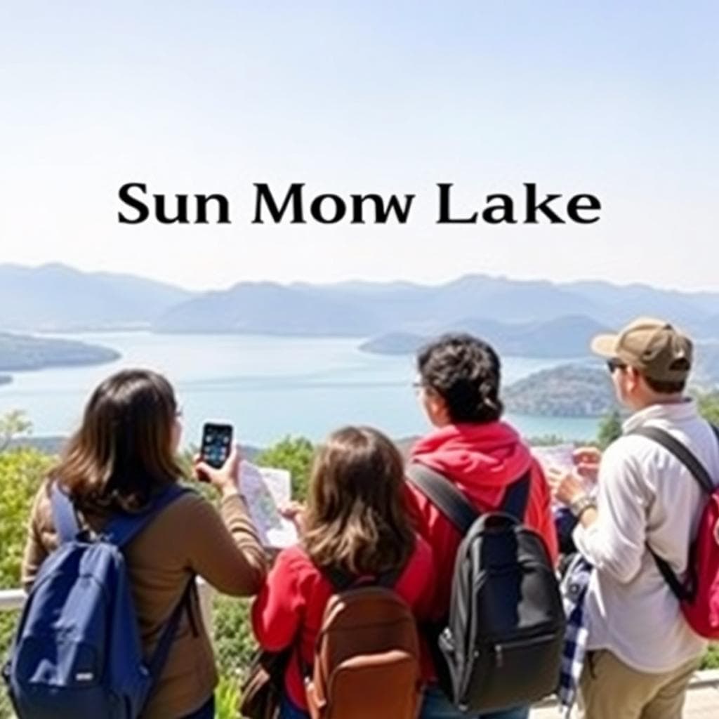 Tourists planning itinerary at Sun Moon Lake