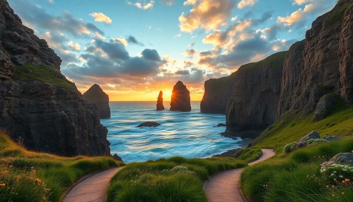 十二門徒岩與海岸日落風景