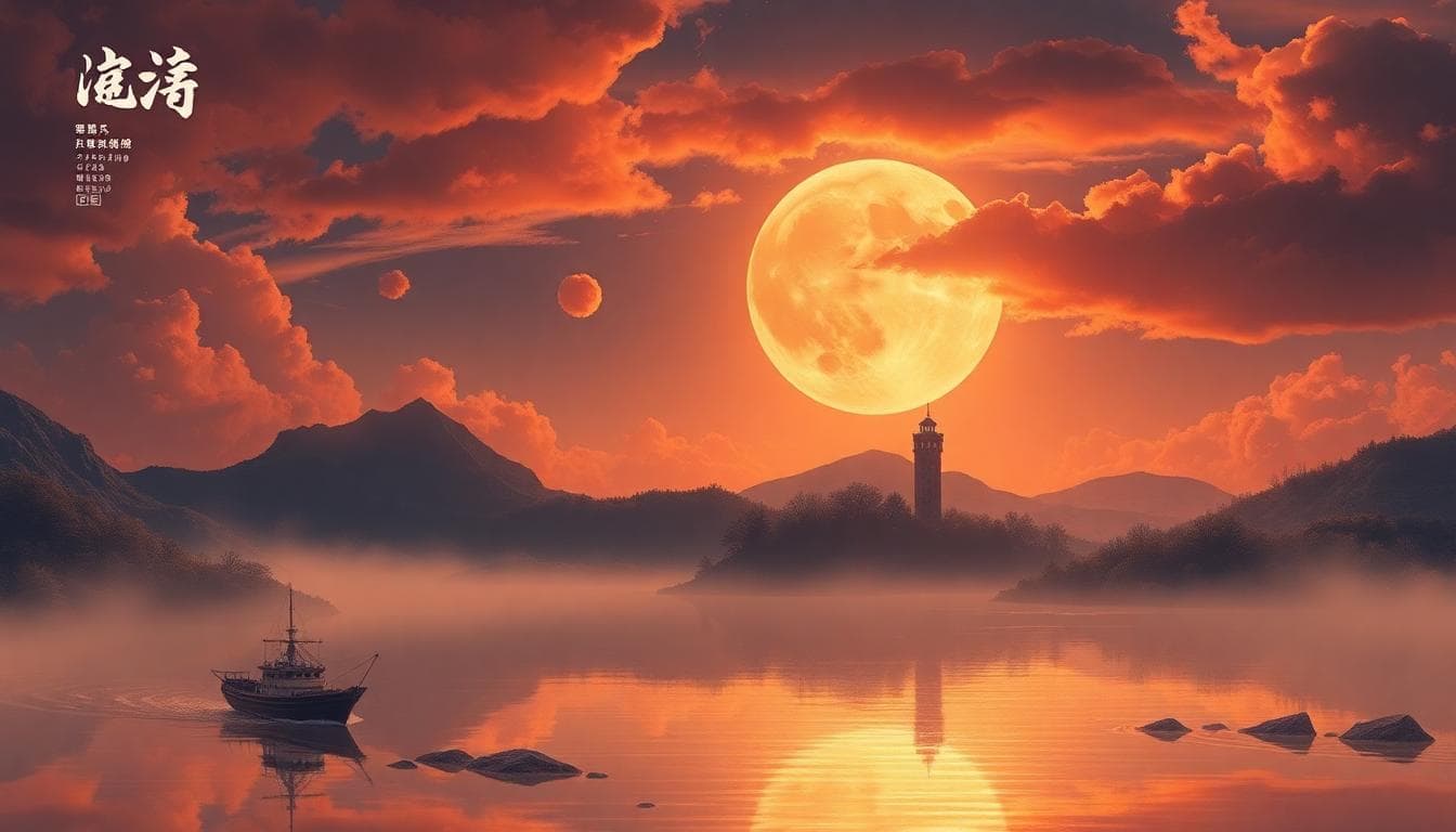 一個充滿活力的月亮以白羊座的羊頭形狀呈現,背景是現代辦公室環境,羊頭周圍有火焰象徵熱情和衝動的情緒