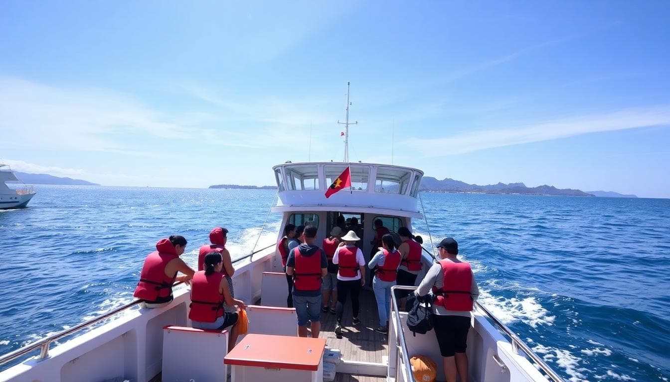 Whale watching boat at Suao Harbor ready to depart