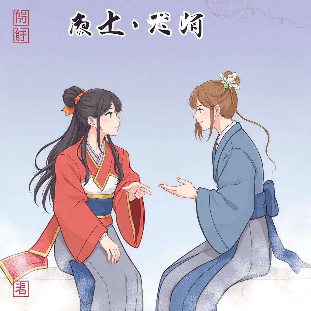 月亮雙子座互動意象，柔和月光下的活潑對話場景，AI生成插畫