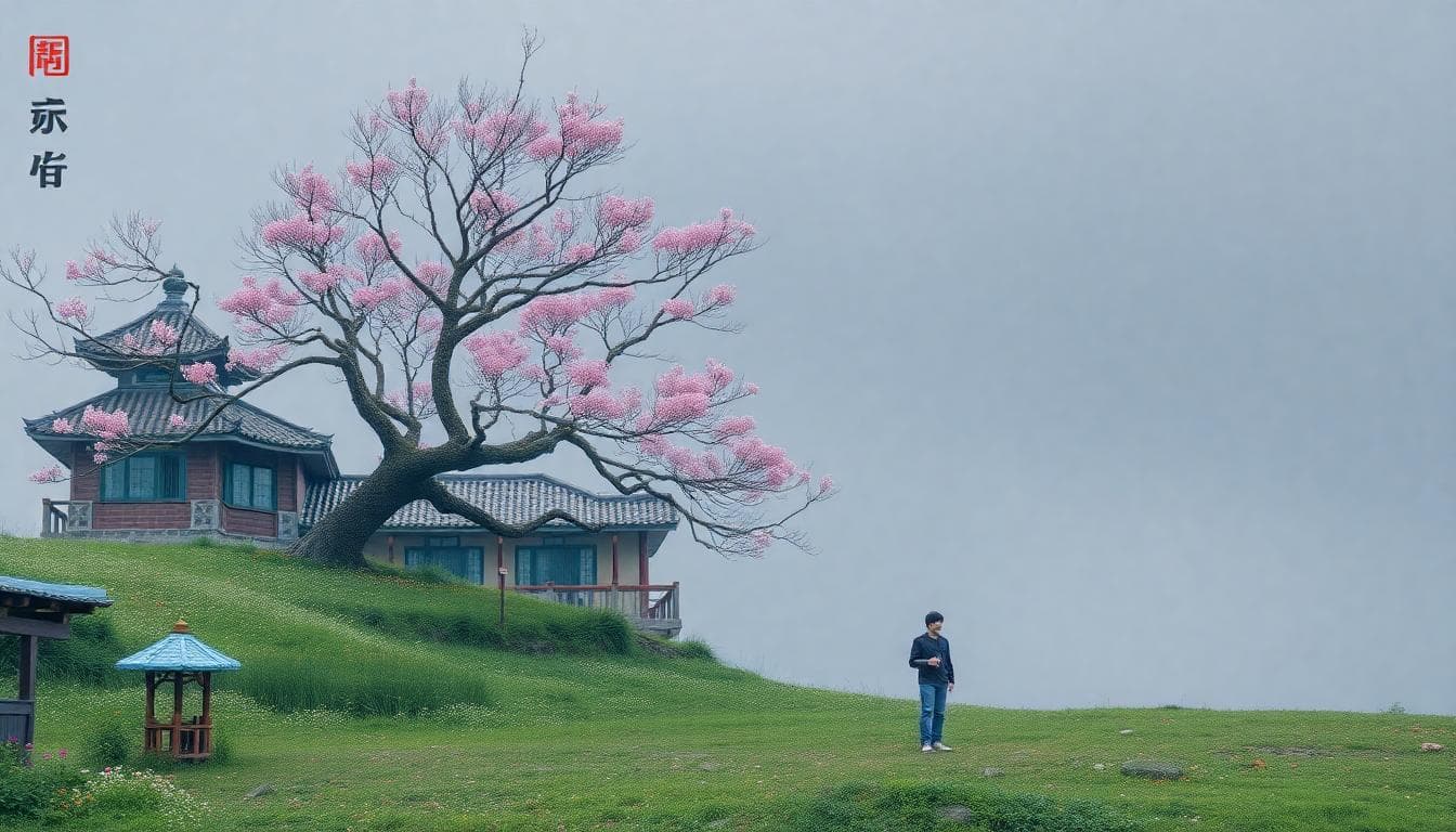 一個年輕人背著背包在廣闊的草原上自由行走,遠處有伴侶微笑揮手給予空間,象徵溫柔對待月亮射手座,夜空有明亮的月亮和射手座弓箭符號浮現,周圍有開放的山丘和遠方地平線,傳達自由探索和溫暖連結的氛圍,寫實風格,溫暖色調。