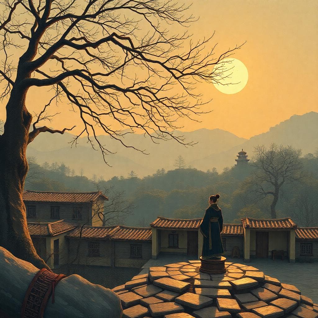 一位年輕上班族在辦公室座位上進行簡短冥想:雙眼閉合,雙手輕放在膝上,呼吸平穩。背景是忙碌的辦公環境,但周圍有柔和光暈象徵平靜。加入白羊月亮元素,如小火焰轉為穩定光芒。風格為寫實數位藝術,溫暖色調,強調行動導向的日常習慣。方形比例。