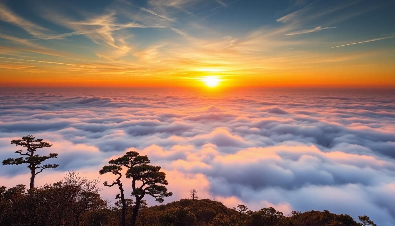 日出時分的山路與雲海