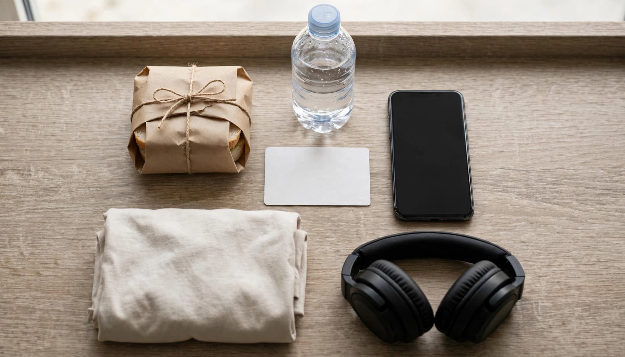 Appointment essentials are arranged on a bench in a softly lit tattoo studio.