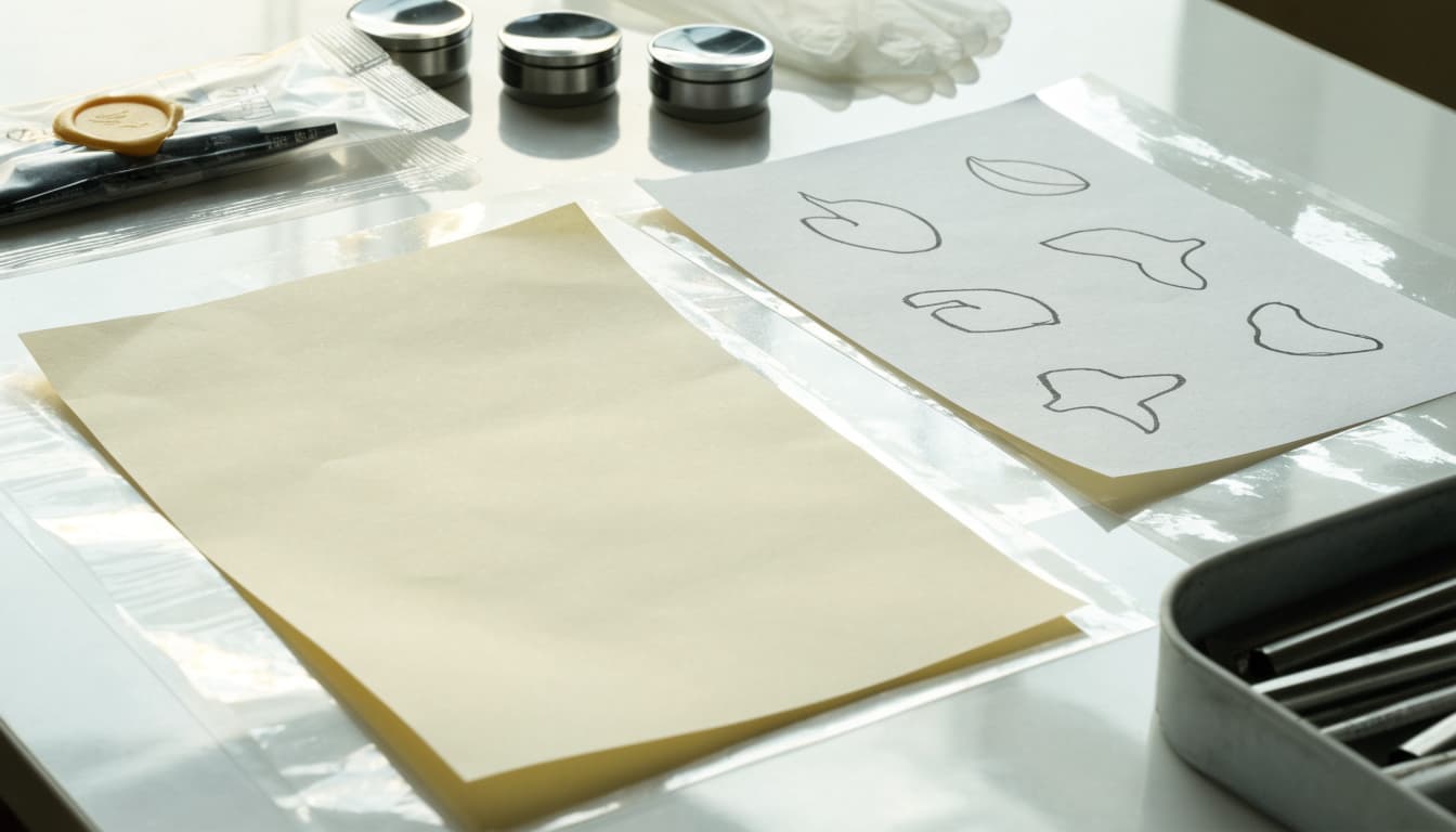A turned-away estimate and tattoo design sit beside sealed supplies.