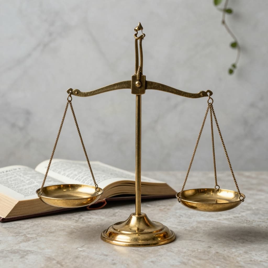 Balanced scales of justice with an open Bible