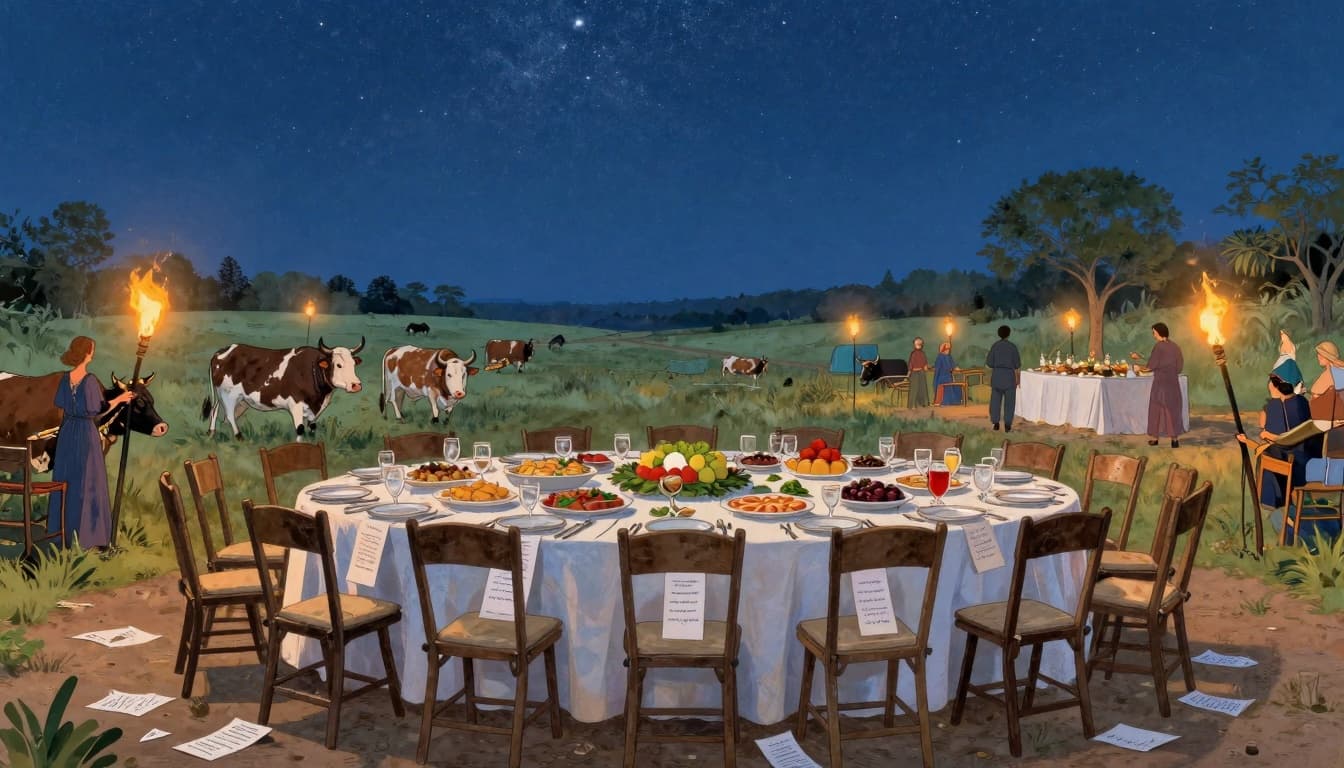 Artistic scene of the Great Banquet with empty chairs