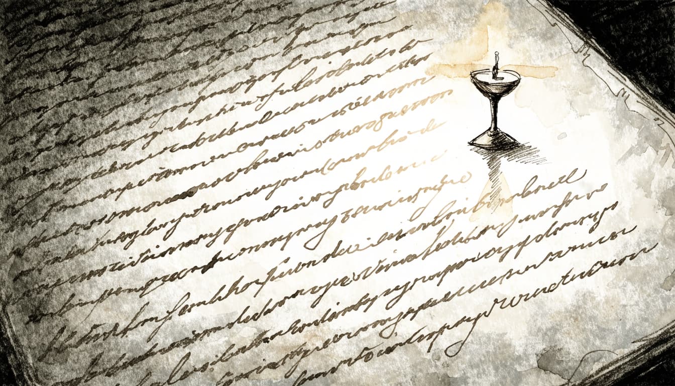 An ancient parchment with cursive script and a small lamp illuminating a cross-shaped beam.