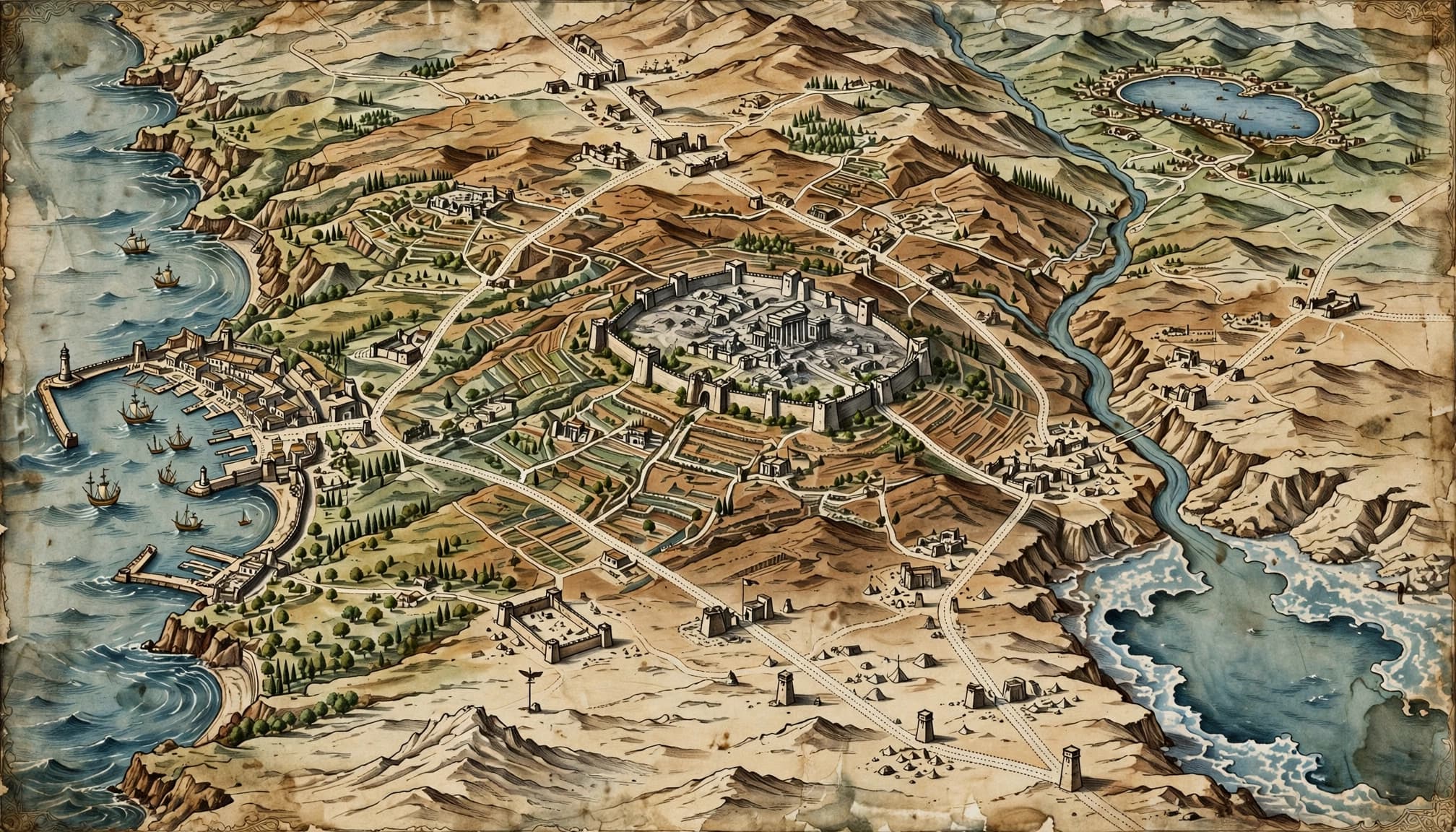 Historical map showing Judaea, Jerusalem, Roman roads, and the eastern Mediterranean coast.