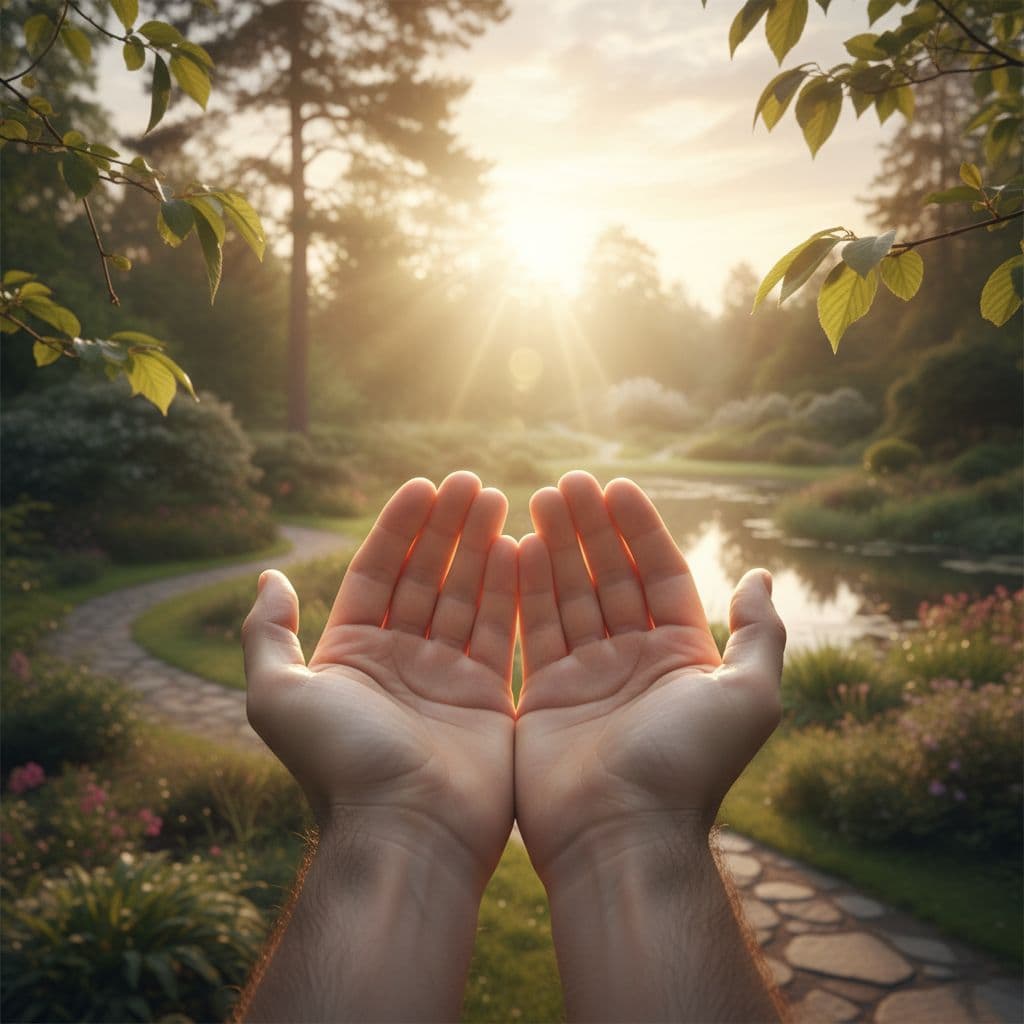 Open hands lifted to receive, symbolizing grace and humble dependence.