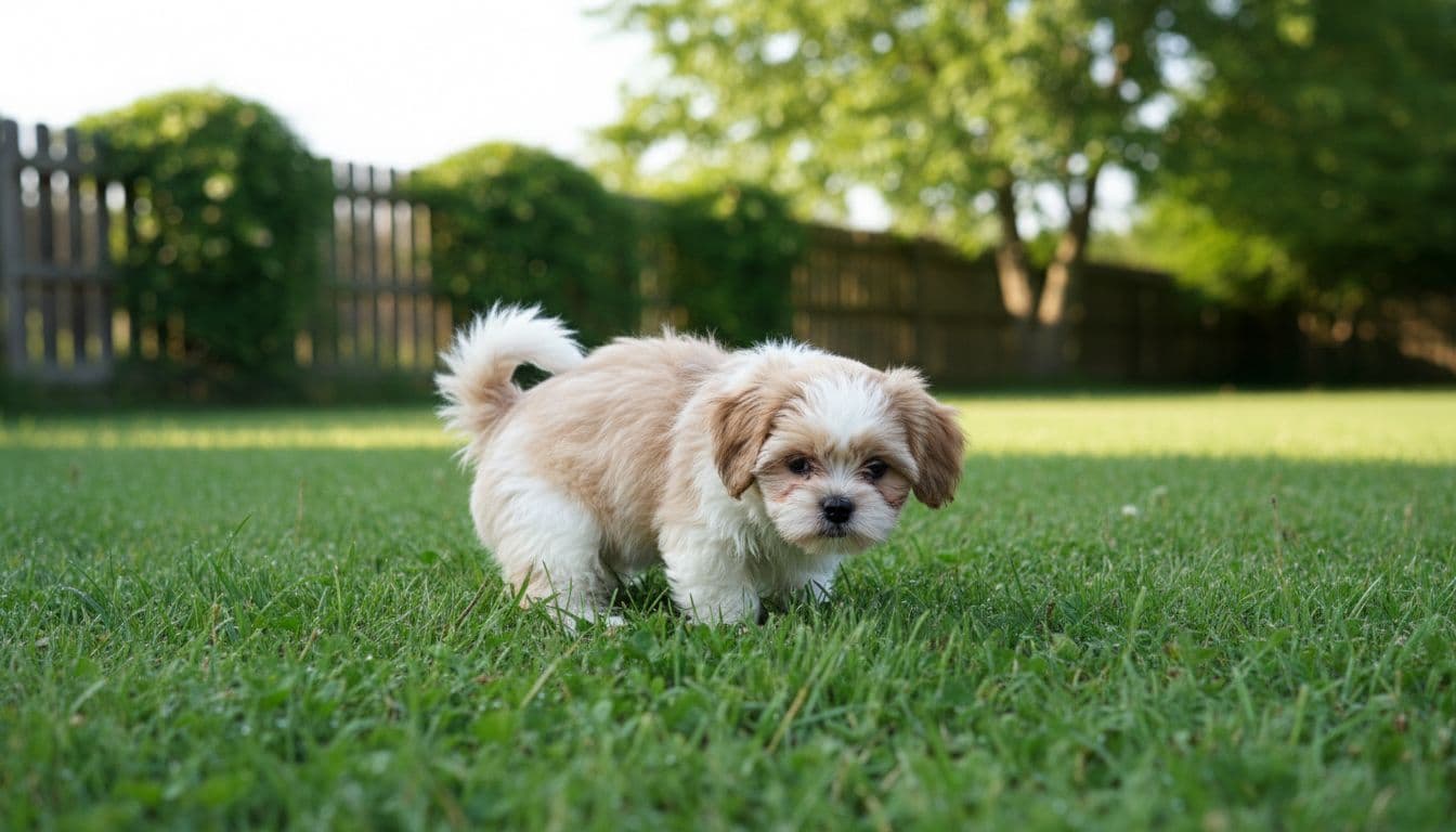 Shih Tzu puppy potty training outdoors
