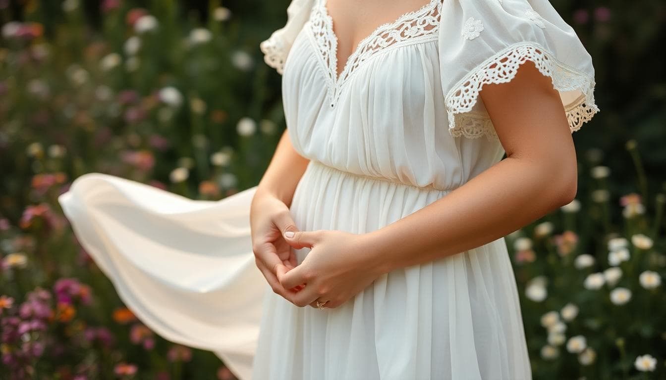 Mariée bohème transformant une étole légère en boléro, étapes visibles avec pliage et nouage dans le dos, robe fluide en jardin fleuri, lumière douce