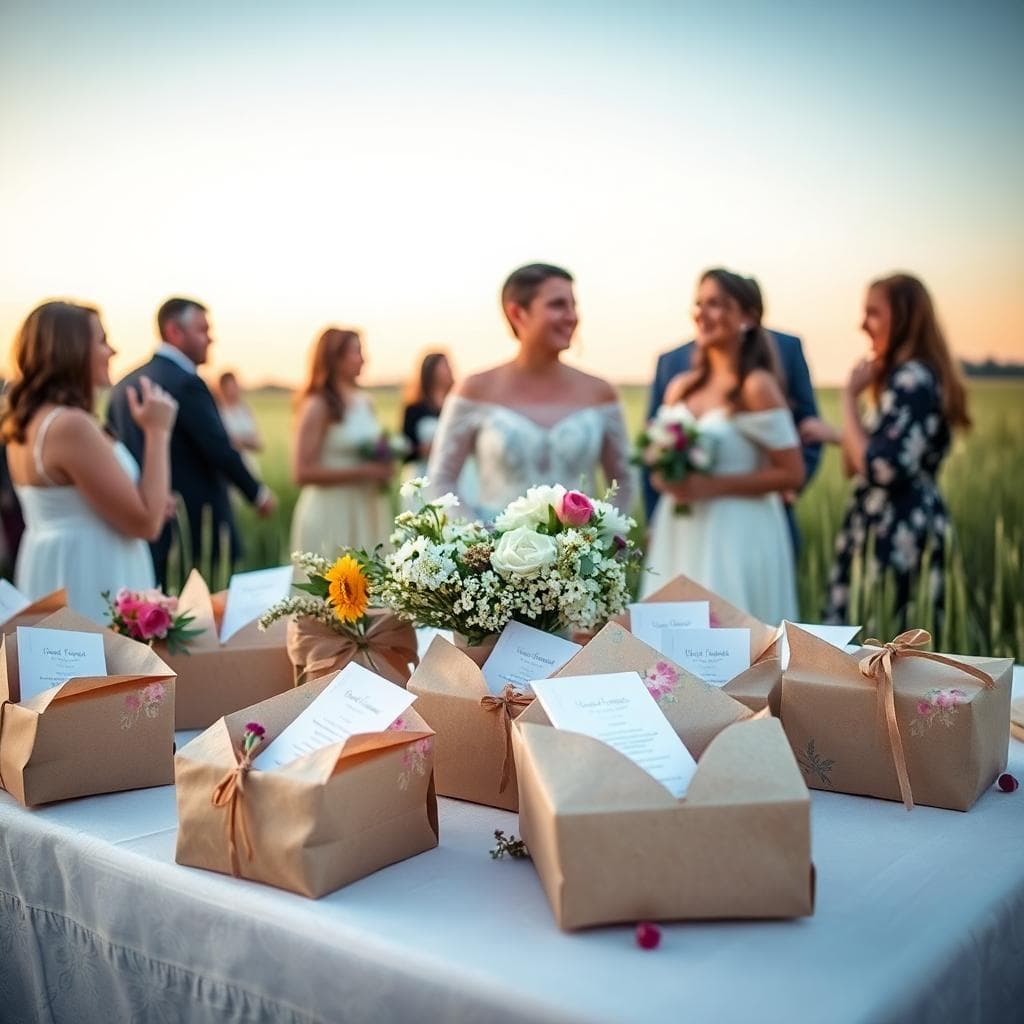 Table de mariage bohème avec cadeaux et enveloppes