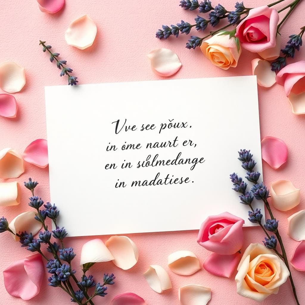 Carte de vœux de mariage ouverte avec pétales, style bohème romantique