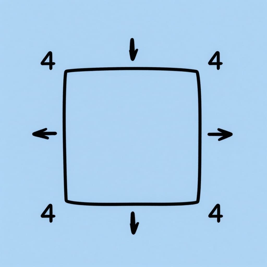 Simple visual diagram of the box breathing cycle—in hale 4, hold 4, exhale 4, hold 4—depicted as a square with directional arrows in calm blue tones using minimalistic line art on an empty background.