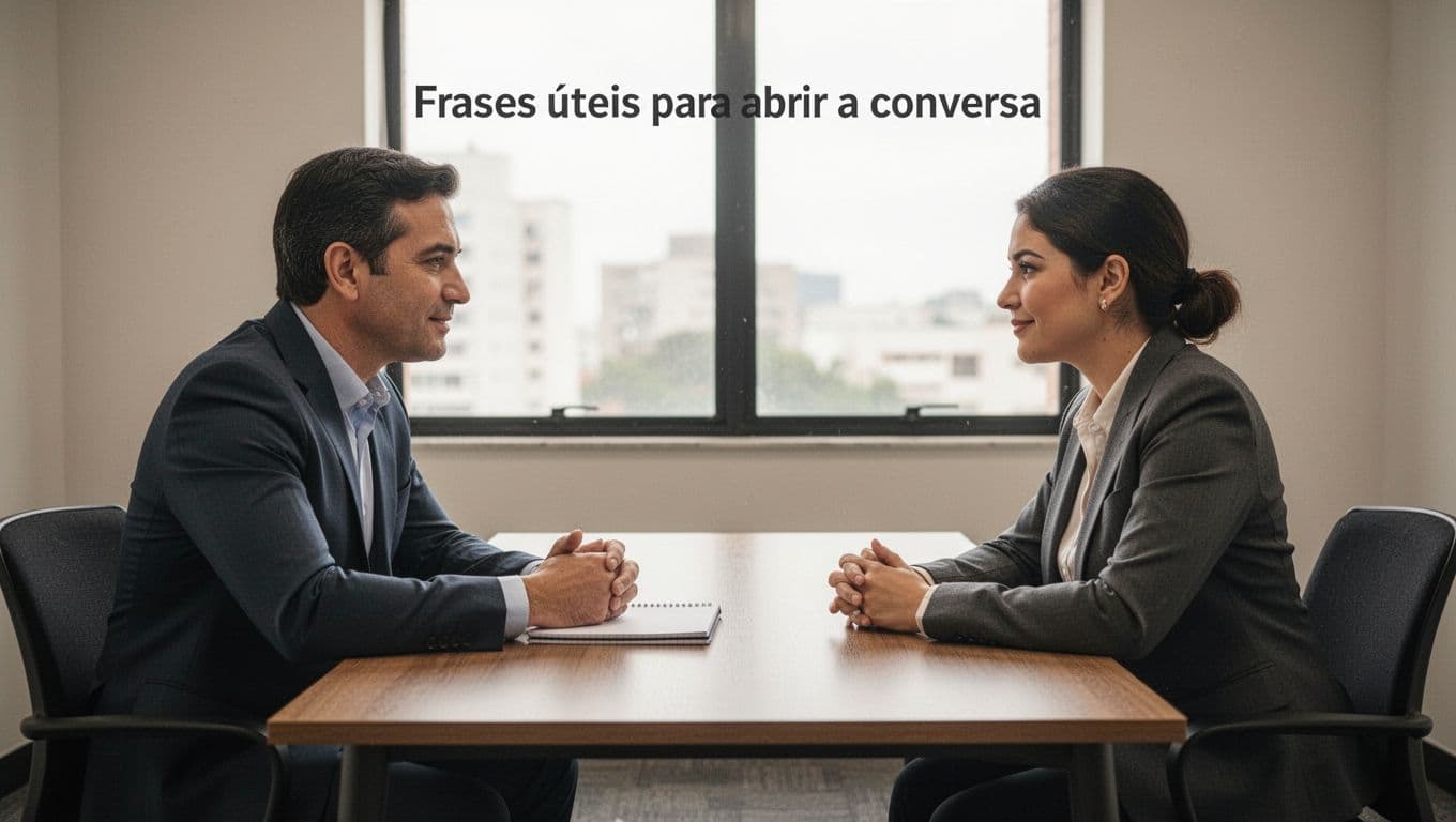 A manager and employee engage in a confidential, empathetic discussion in a simple meeting room with calm expressions, a low table with notepad between them, and soft window light in the background, photorealistic style.