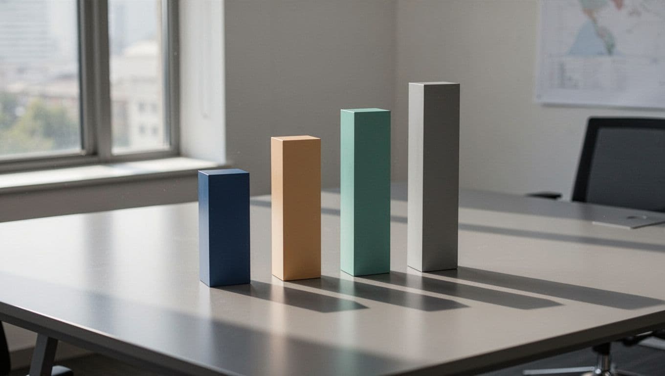 Clean infographic bar graph displaying key employee wellbeing ROI statistics: 28% lower turnover, 21% higher productivity, 24% less burnout, and $2.30 return per $1 invested, on a simple office background with bright professional lighting.