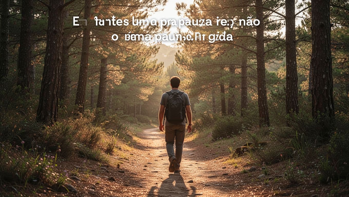 Weekly recovery scene featuring a leader walking alone on a nature trail during a real break, with relaxed posture, trees and path ahead, golden hour lighting, photorealistic, exactly one person, no phone or devices, no text, no additional humans.