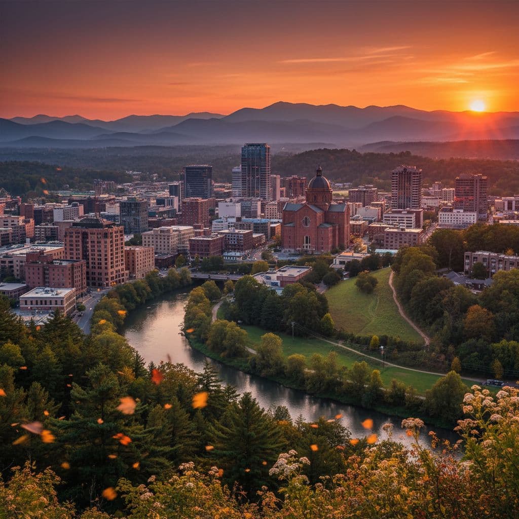 Asheville skyline at sunset: Top Asheville NC attractions Expedia 2026.