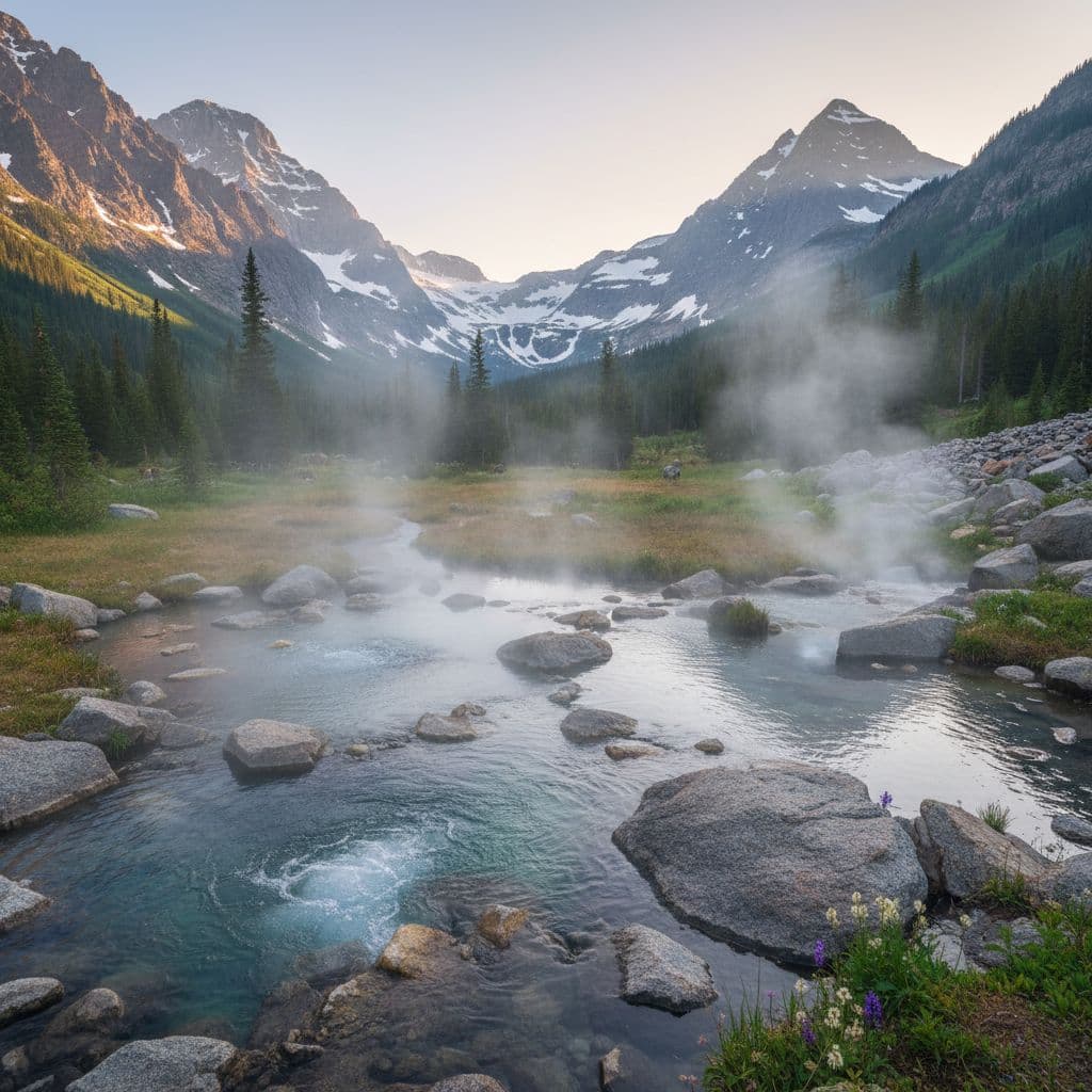 Big Sky Montana hot springs at sunset