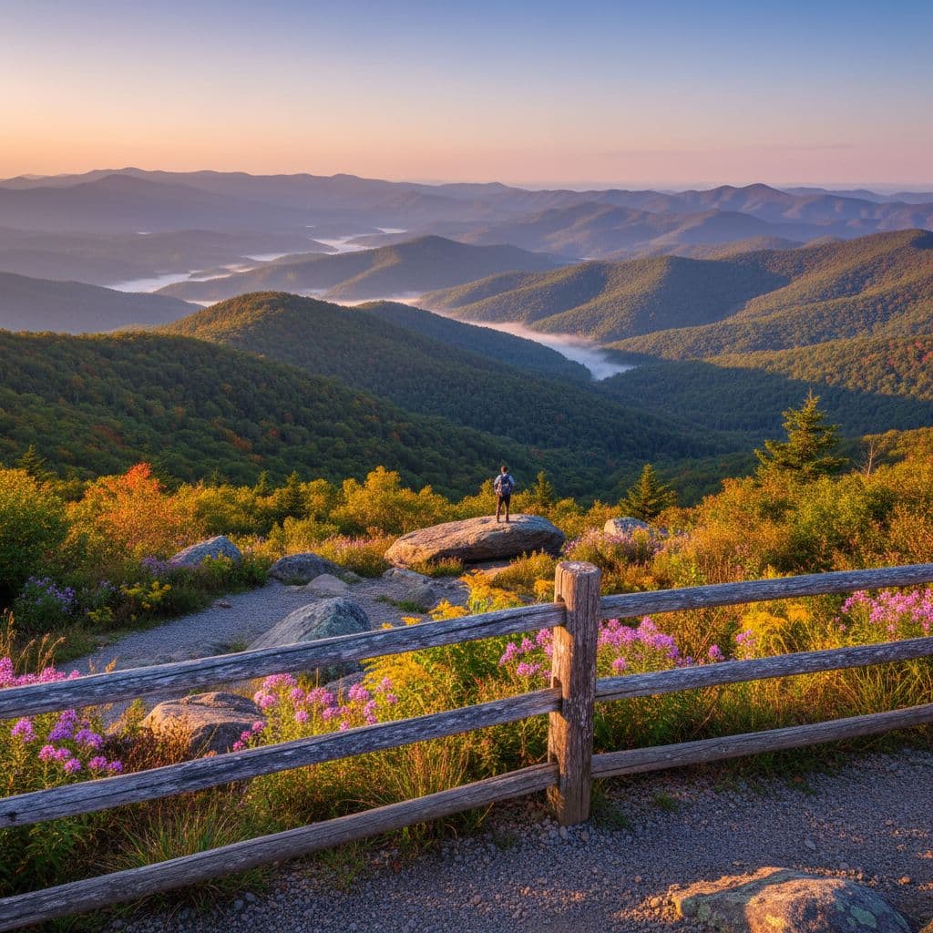 Blue Ridge Parkway overlook at golden hour: Top Asheville attractions 2026 Expedia.