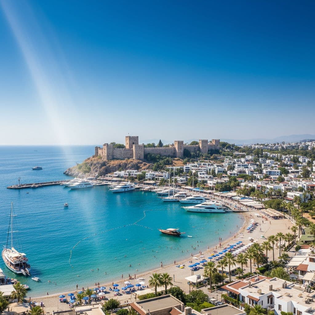 Panoramic view of Bodrum Castle and Aegean Sea