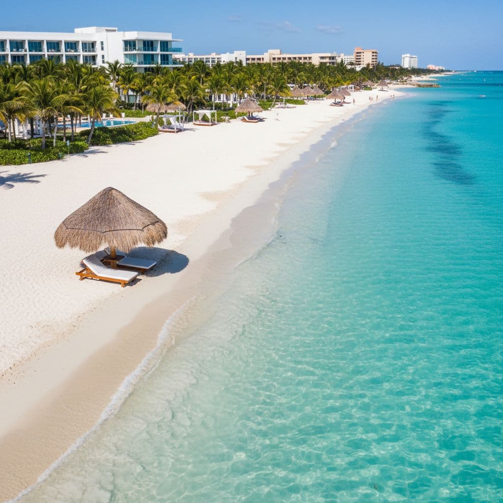 Cancun beach resort with turquoise water and white sand