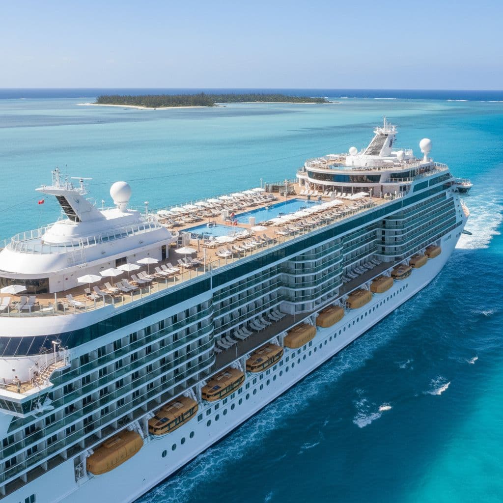 Caribbean cruise ship sailing on turquoise water