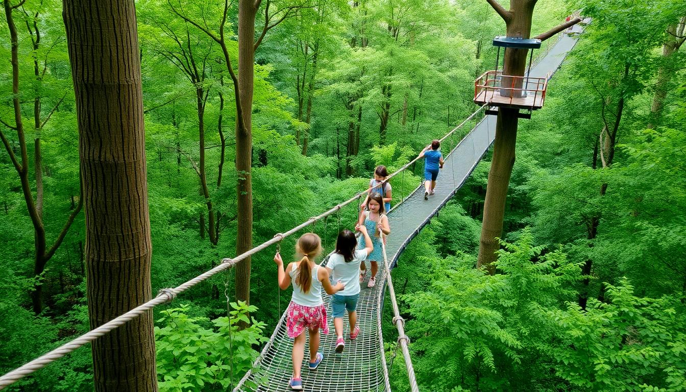 Children exploring Anakeesta treetop play zones, part of a budget family vacation Gatlinburg Smoky Mountains 2025