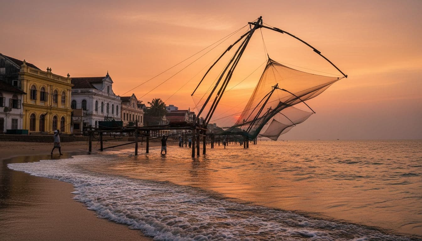 Best things to do in Kochi Kerala 2026 with Chinese fishing nets at sunset