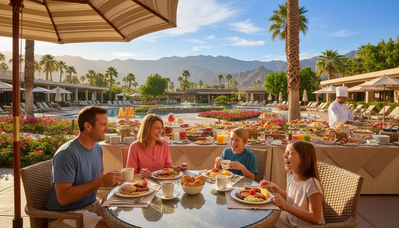 Family enjoying an all-inclusive resort breakfast at a U.S. resort in 2026