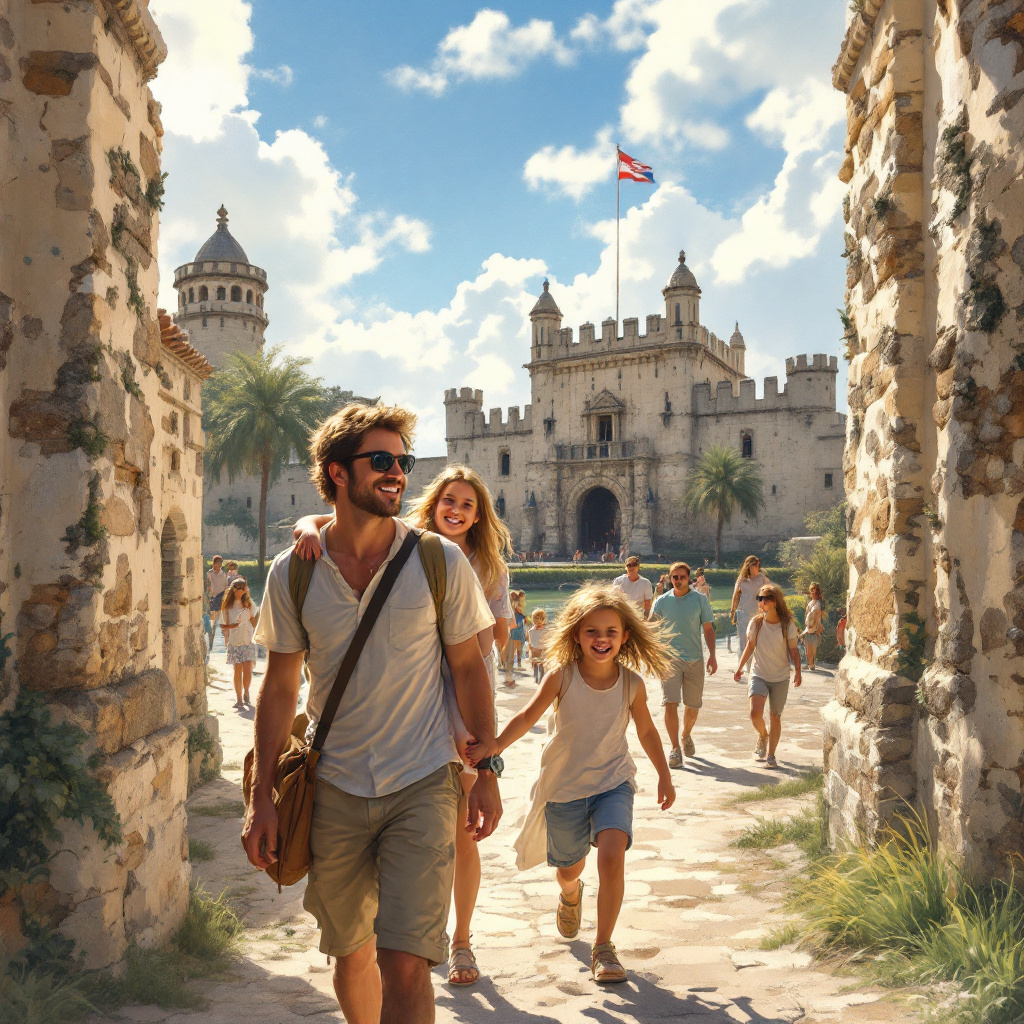 Family exploring Castillo de San Marcos during an affordable St. Augustine family vacation 2025.