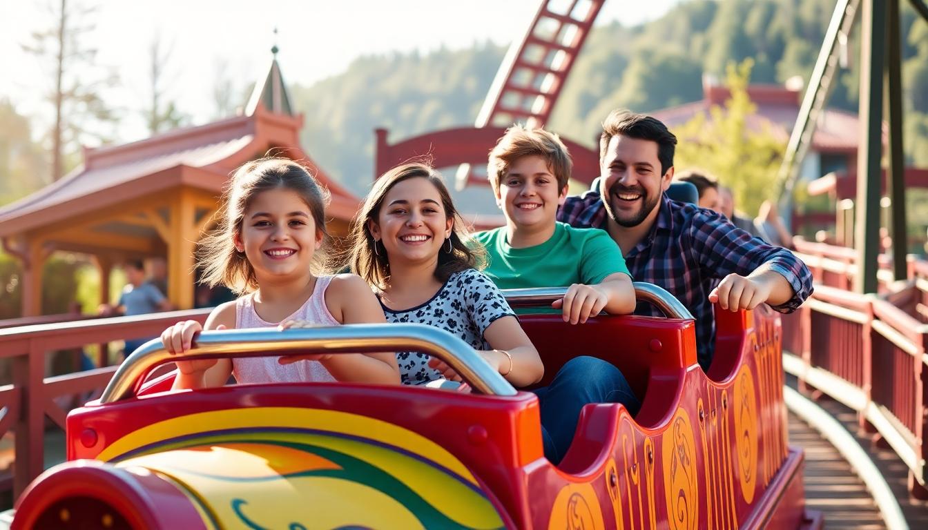 Joyful family on a roller coaster at Dollywood, enhancing a budget family vacation Gatlinburg Smoky Mountains 2025