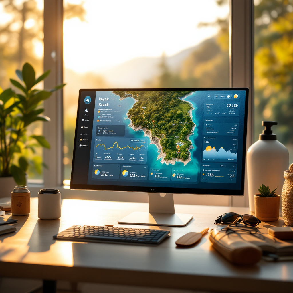 Kayak AI travel planning 2025 dashboard in home office