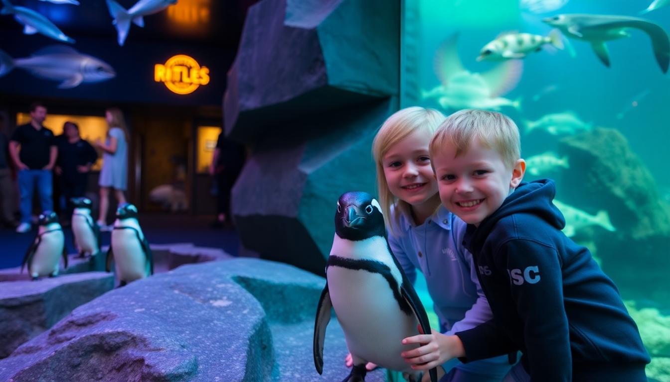 Kids at Ripley’s Aquarium Penguin Play Area, a budget family vacation Gatlinburg Smoky Mountains 2025 activity